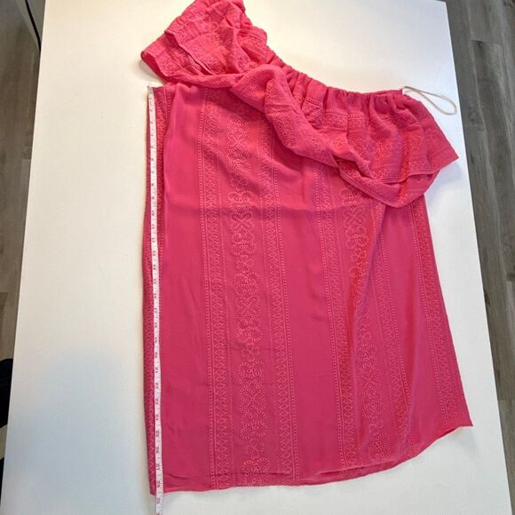 NWT Trina Turk Phebe embroidered one shoulder pink ruffle dress size XL - Picture 12 of 13